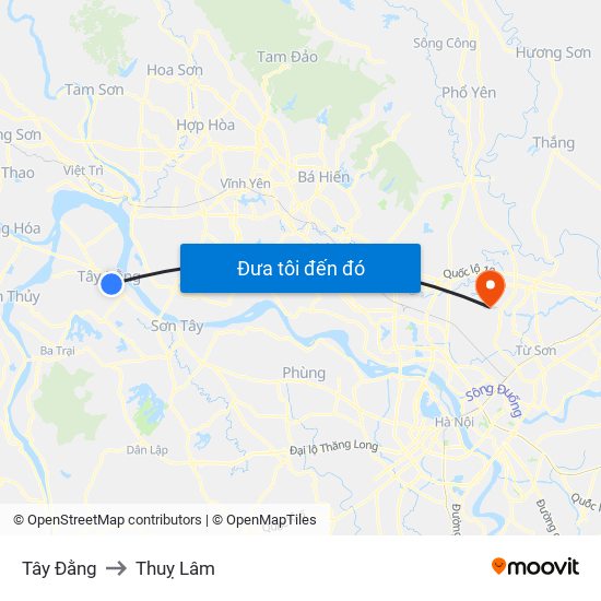Tây Đằng to Thuỵ Lâm map