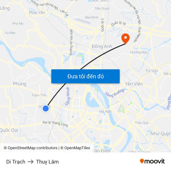 Di Trạch to Thuỵ Lâm map