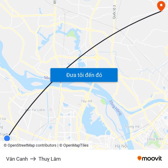 Vân Canh to Thuỵ Lâm map