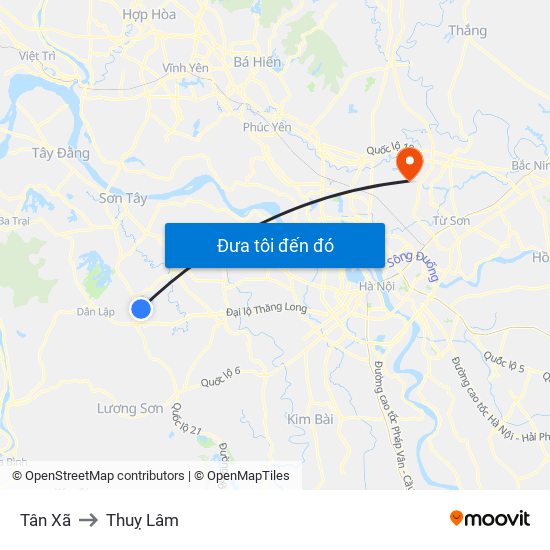 Tân Xã to Thuỵ Lâm map