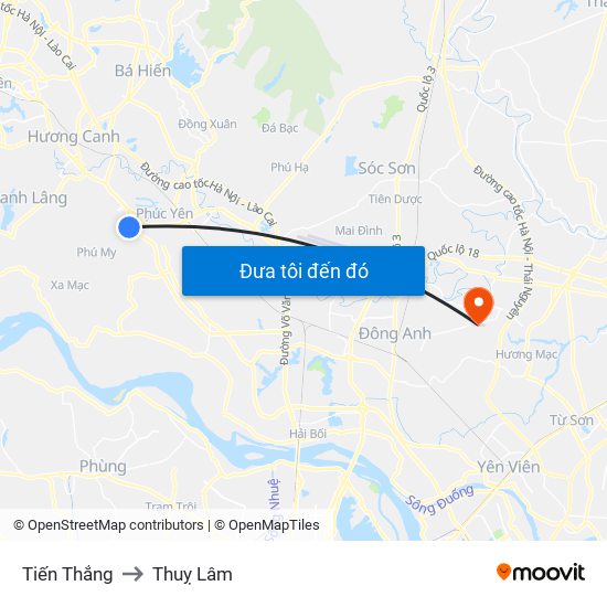 Tiến Thắng to Thuỵ Lâm map