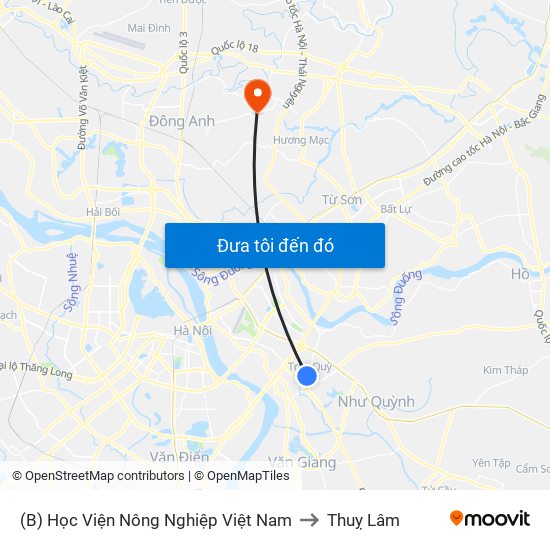 (B) Học Viện Nông Nghiệp Việt Nam to Thuỵ Lâm map
