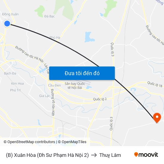 (B) Xuân Hòa (Đh Sư Phạm Hà Nội 2) to Thuỵ Lâm map
