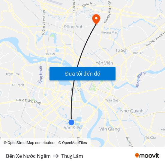 Bến Xe Nước Ngầm to Thuỵ Lâm map