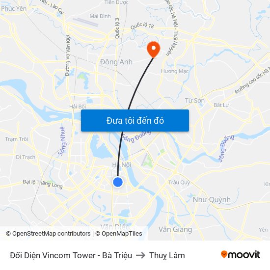 Đối Diện Vincom Tower - Bà Triệu to Thuỵ Lâm map