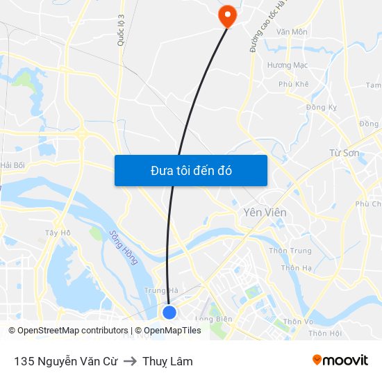 135 Nguyễn Văn Cừ to Thuỵ Lâm map