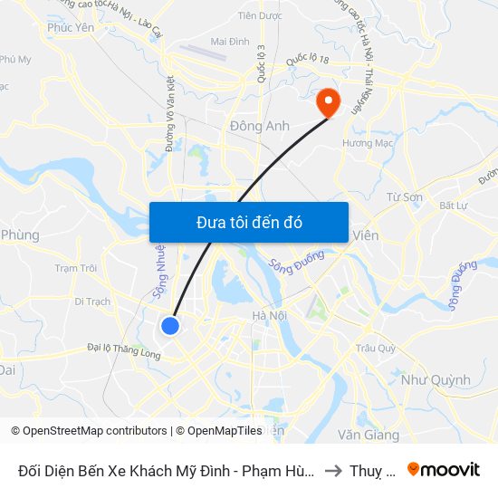 Đối Diện Bến Xe Khách Mỹ Đình - Phạm Hùng (Cột Trước) to Thuỵ Lâm map