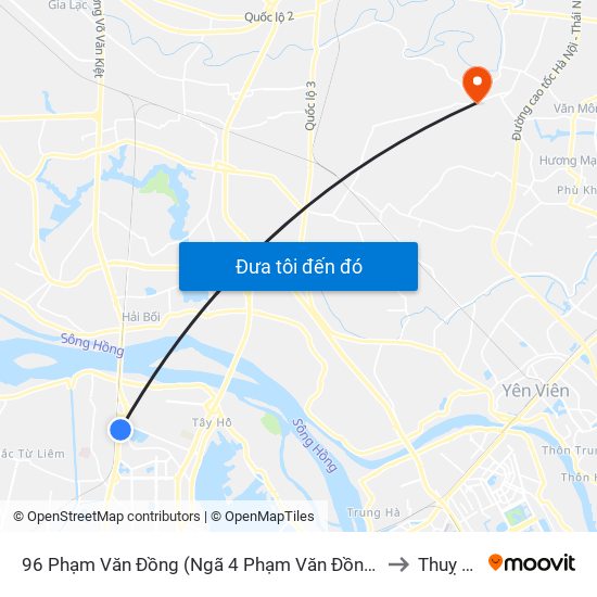 96 Phạm Văn Đồng (Ngã 4 Phạm Văn Đồng - Xuân Đỉnh) to Thuỵ Lâm map