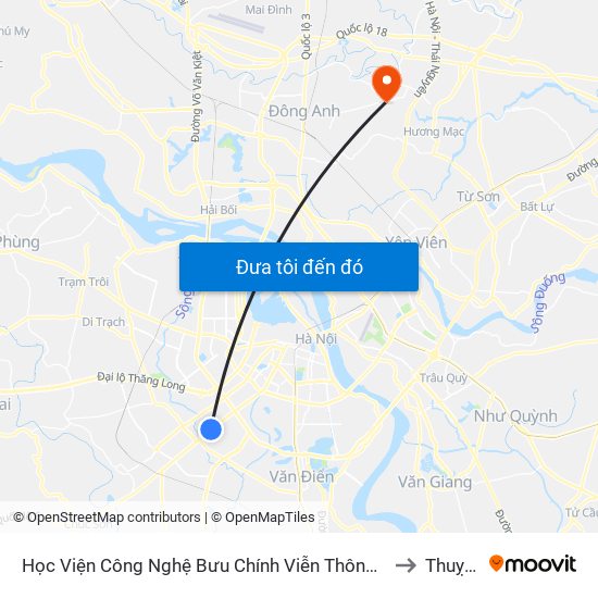 Học Viện Công Nghệ Bưu Chính Viễn Thông - Trần Phú (Hà Đông) to Thuỵ Lâm map