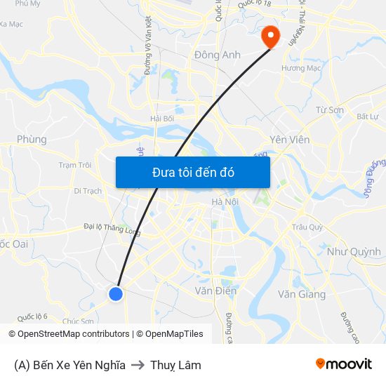 (A) Bến Xe Yên Nghĩa to Thuỵ Lâm map