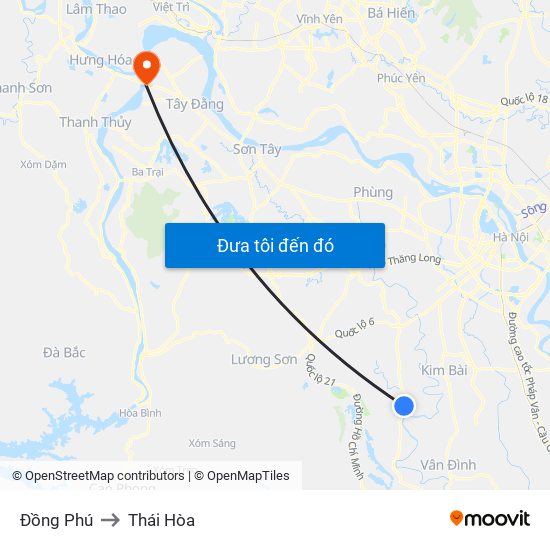 Đồng Phú to Thái Hòa map