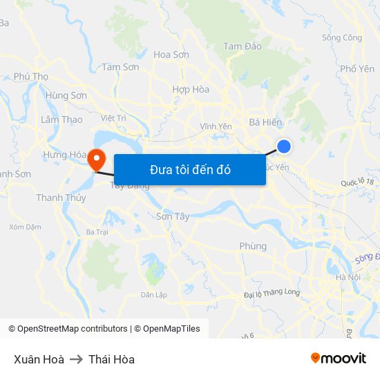 Xuân Hoà to Thái Hòa map