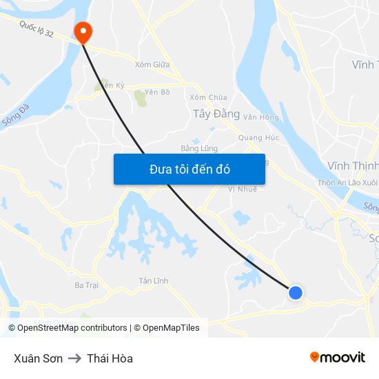 Xuân Sơn to Thái Hòa map