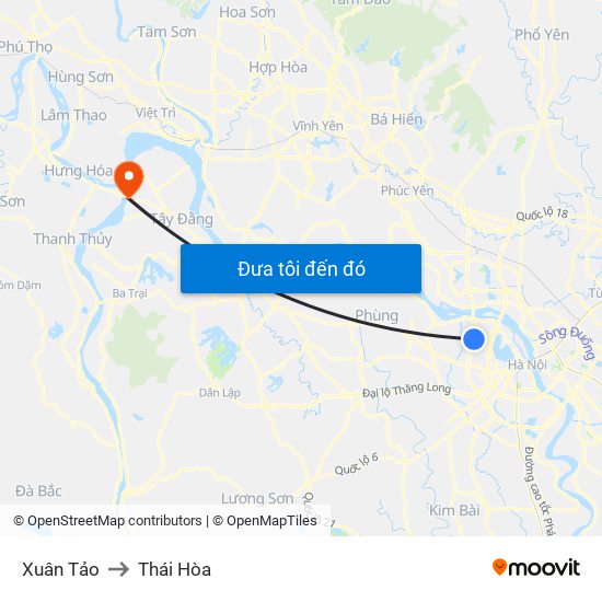 Xuân Tảo to Thái Hòa map