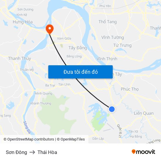 Sơn Đông to Thái Hòa map