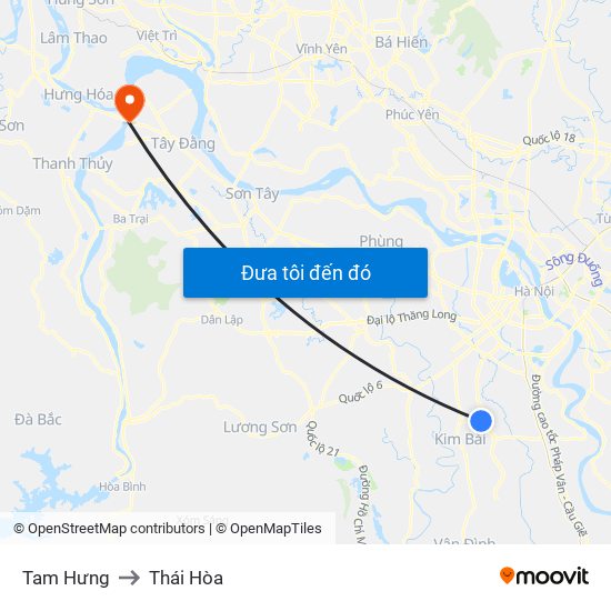 Tam Hưng to Thái Hòa map