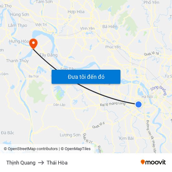 Thịnh Quang to Thái Hòa map