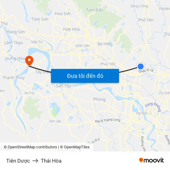 Tiên Dược to Thái Hòa map