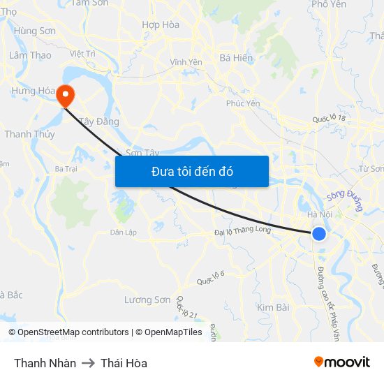 Thanh Nhàn to Thái Hòa map