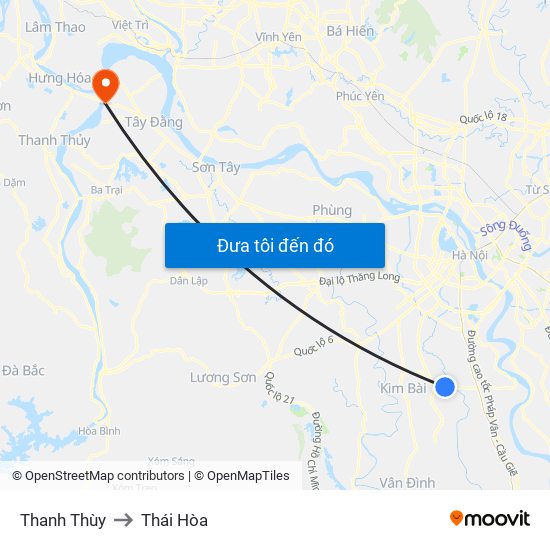 Thanh Thùy to Thái Hòa map