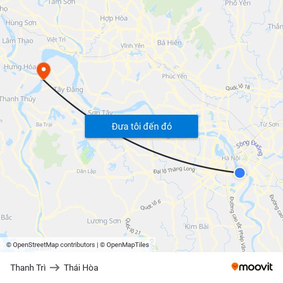 Thanh Trì to Thái Hòa map