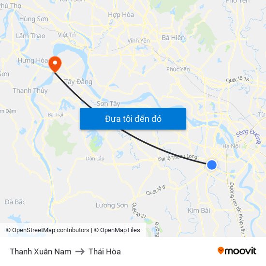 Thanh Xuân Nam to Thái Hòa map