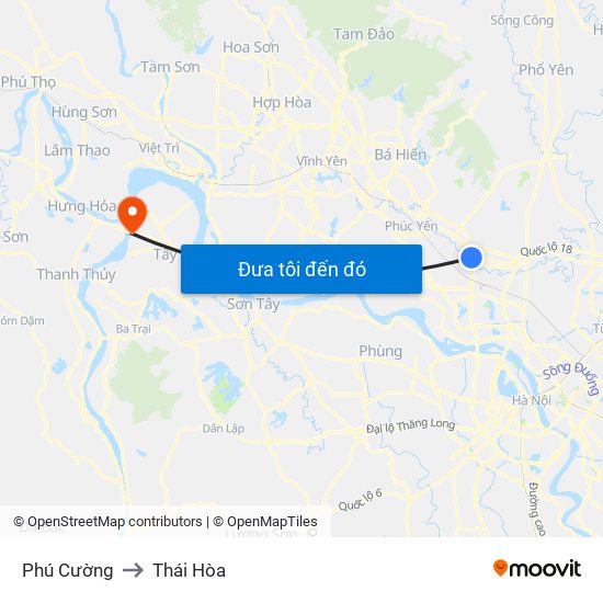 Phú Cường to Thái Hòa map