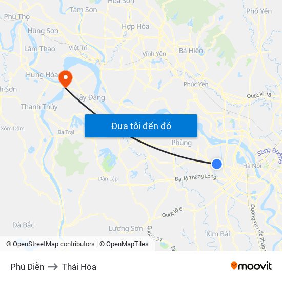Phú Diễn to Thái Hòa map