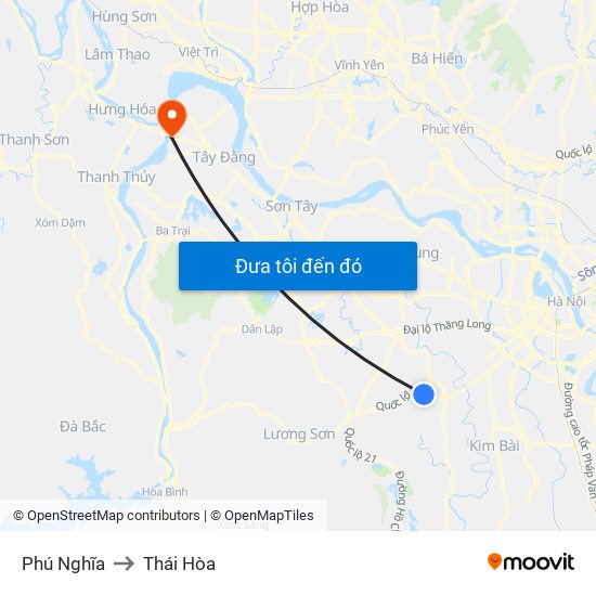 Phú Nghĩa to Thái Hòa map