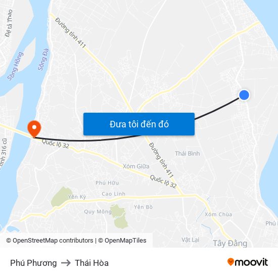 Phú Phương to Thái Hòa map
