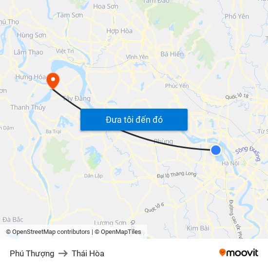 Phú Thượng to Thái Hòa map