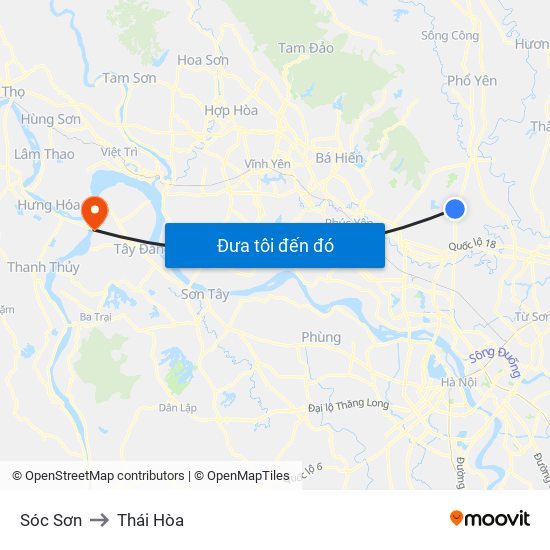 Sóc Sơn to Thái Hòa map