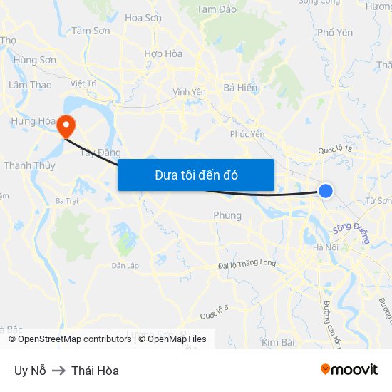 Uy Nỗ to Thái Hòa map