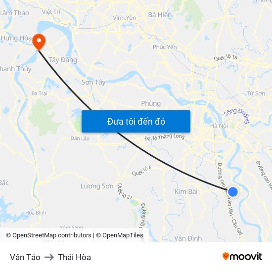 Vân Tảo to Thái Hòa map