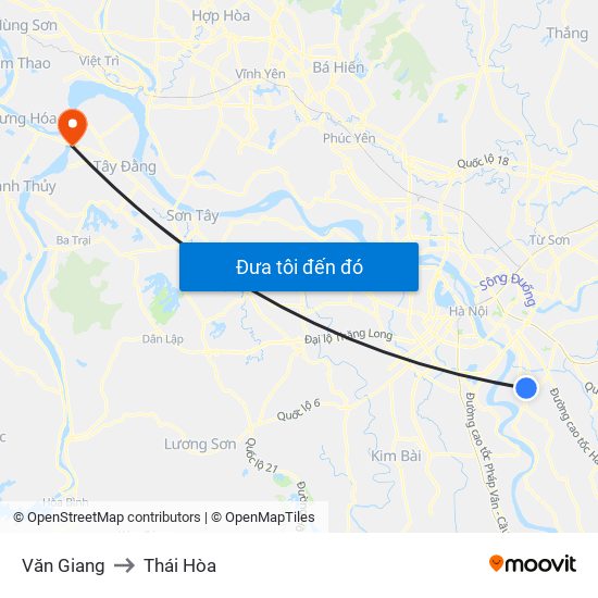 Văn Giang to Thái Hòa map