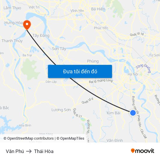 Văn Phú to Thái Hòa map