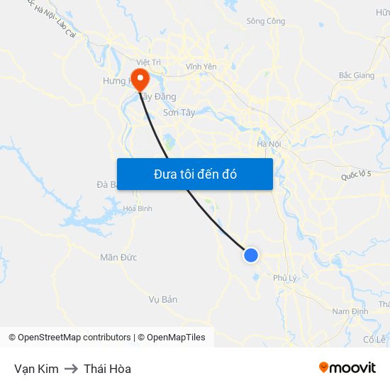 Vạn Kim to Thái Hòa map