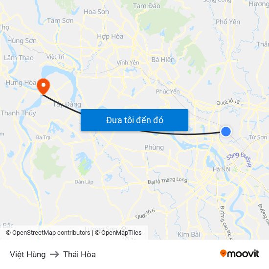 Việt Hùng to Thái Hòa map