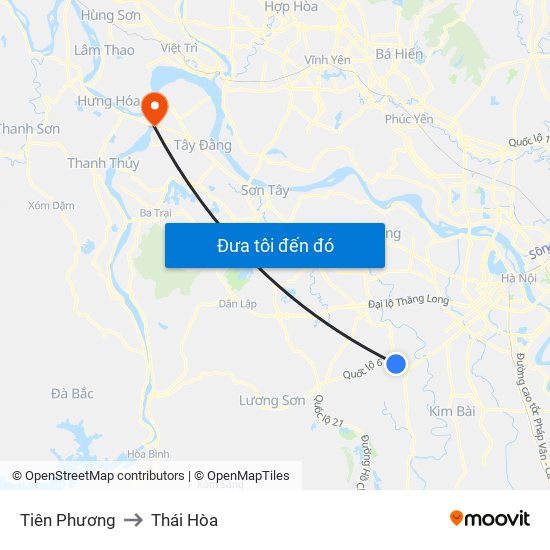 Tiên Phương to Thái Hòa map