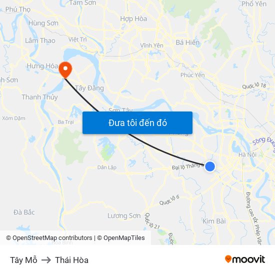 Tây Mỗ to Thái Hòa map