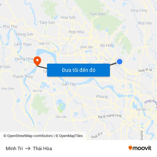 Minh Trí to Thái Hòa map