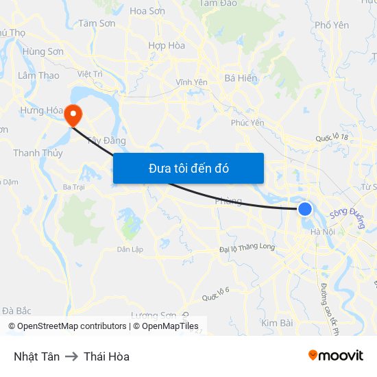 Nhật Tân to Thái Hòa map