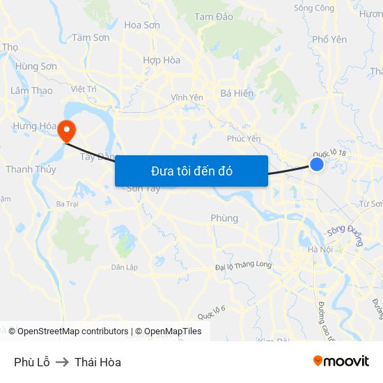 Phù Lỗ to Thái Hòa map