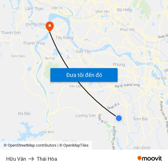 Hữu Văn to Thái Hòa map
