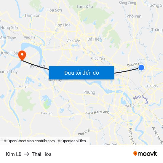 Kim Lũ to Thái Hòa map