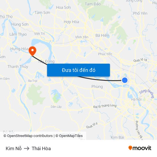 Kim Nỗ to Thái Hòa map