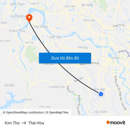 Kim Thư to Thái Hòa map