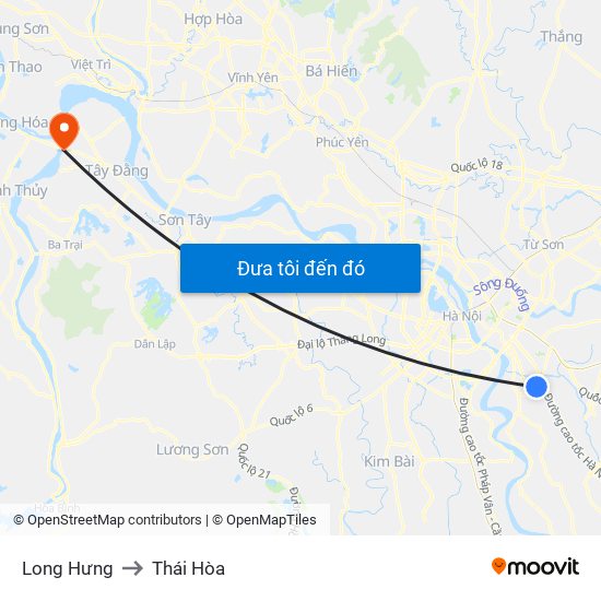 Long Hưng to Thái Hòa map
