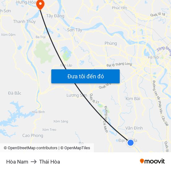 Hòa Nam to Thái Hòa map