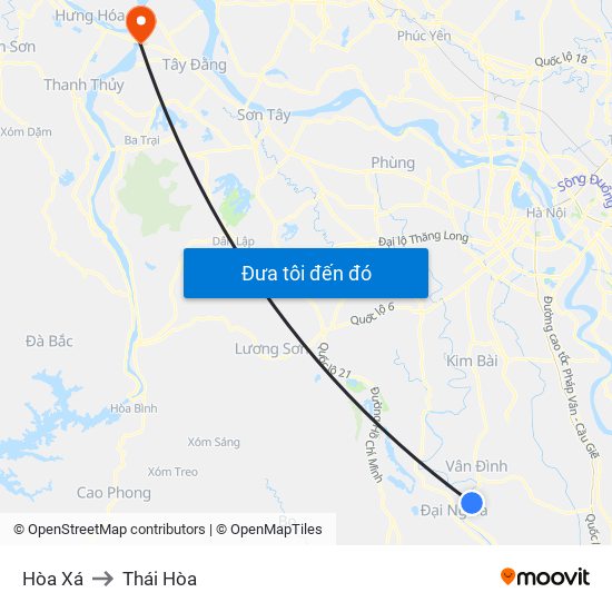 Hòa Xá to Thái Hòa map